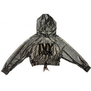 Ivy Park (Orginal) Shimmer Glitter Black Silver Crop Hoodie in size Large